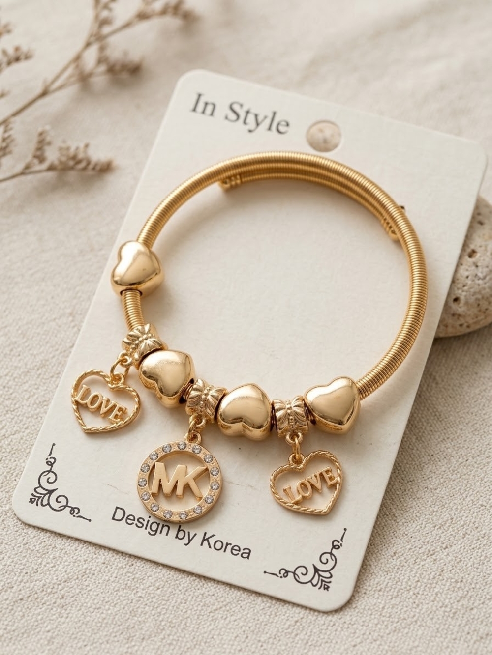 Brand NEW Gold Heart Charm Bracelet - LOVE Dangling Charms